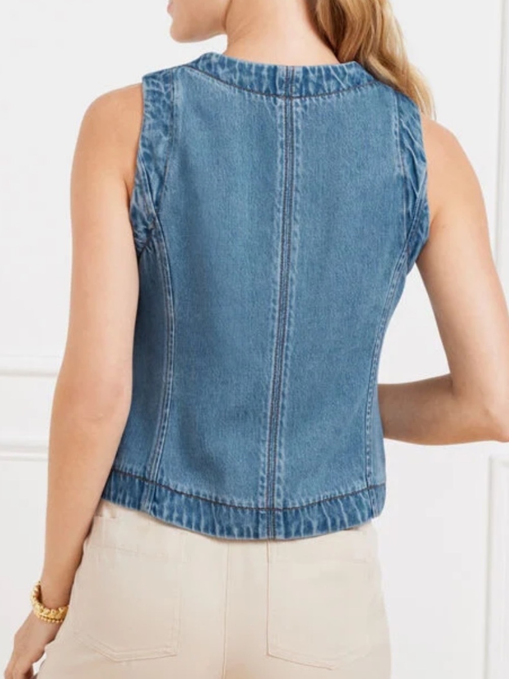 Talbots Light Blue Denim Button Front Vest - Picture 3 of 7
